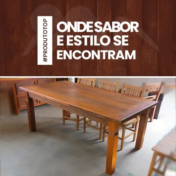 Mesa de cozinha rústica em madeira de demolição, com design robusto e acabamento artesanal.